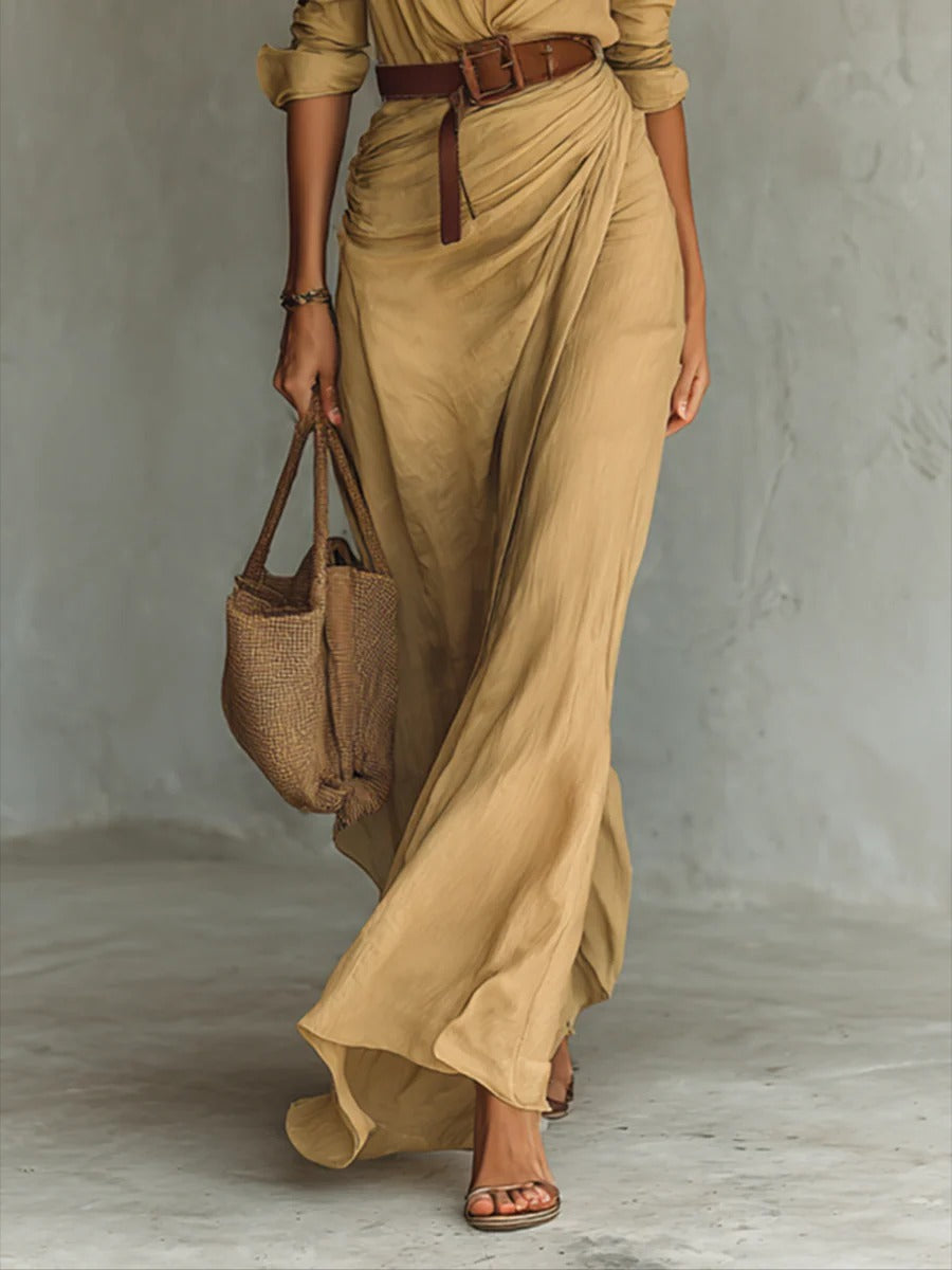 Agnès | Robe-Chemise Longue à Col Revers et Jupe Croisée