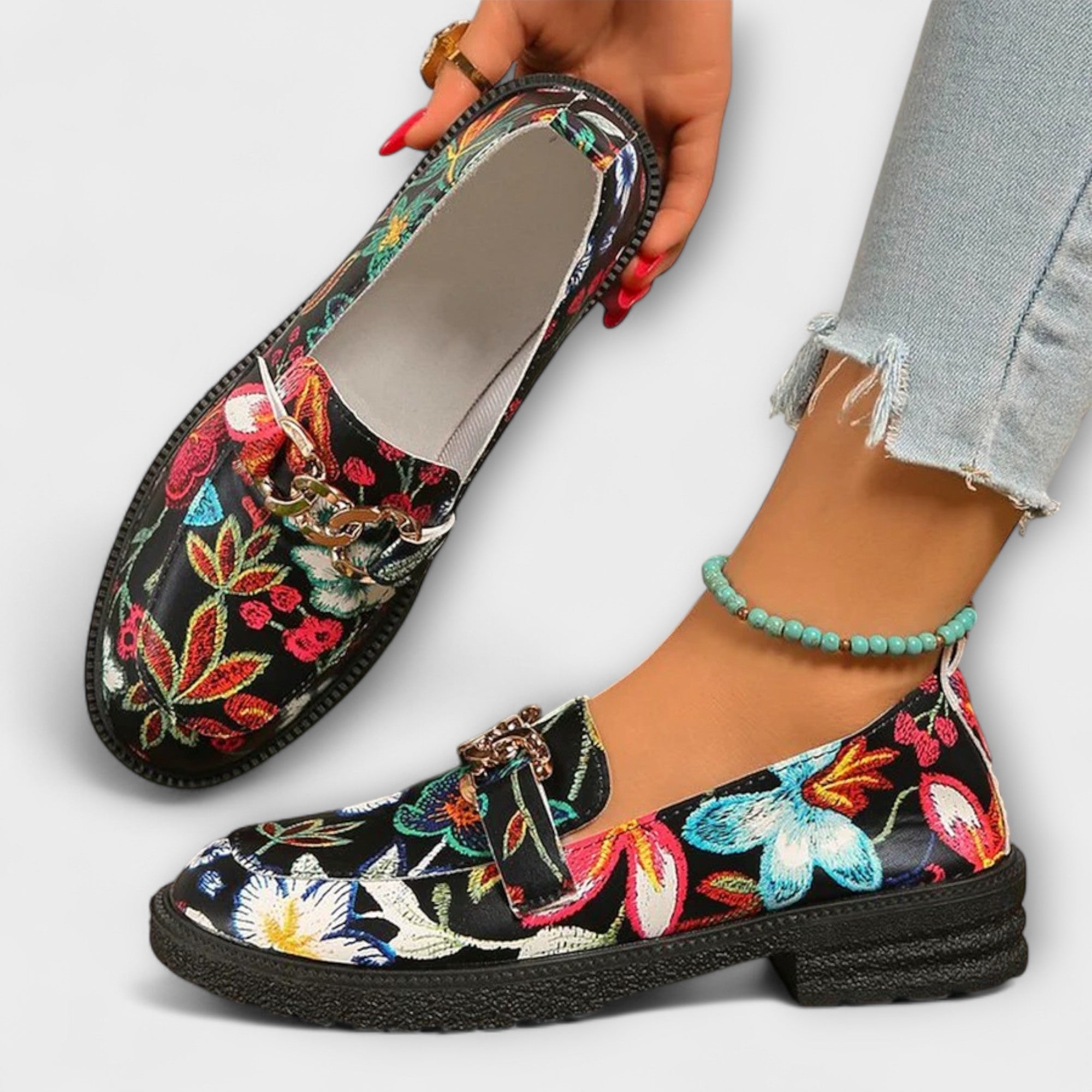 Orla – Mocassins multicolores à motif floral